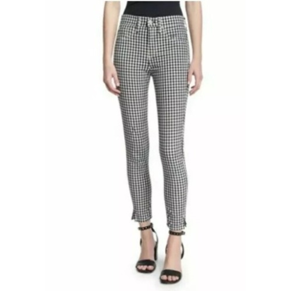 Rag‎ & Bone 10 Inch Capri Gingham Check Pants Black White High Rise Size 24